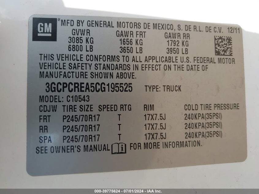 2012 Chevrolet Silverado 1500 Ls VIN: 3GCPCREA5CG195525 Lot: 39775624