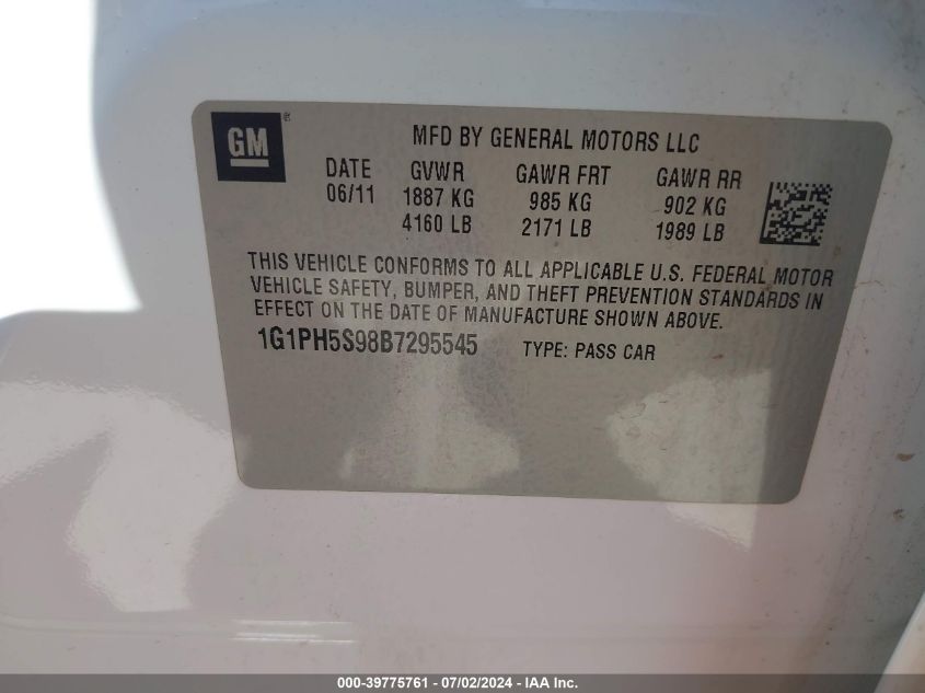 2011 Chevrolet Cruze Ltz VIN: 1G1PH5S98B7295545 Lot: 39775761