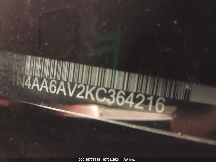 2019 Nissan Maxima 3.5 Sv VIN: 1N4AA6AV2KC364216 Lot: 39775889