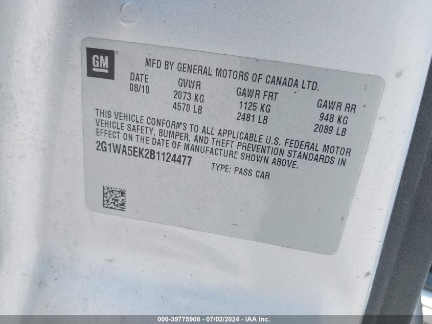 2011 Chevrolet Impala Ls VIN: 2G1WA5EK2B1124477 Lot: 39775908