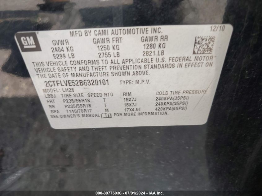 2011 GMC Terrain Slt-1 VIN: 2CTFLVE52B6320101 Lot: 39775936