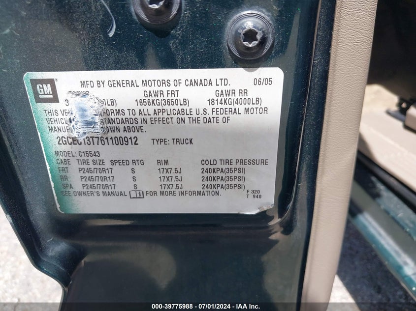 2006 Chevrolet Silverado 1500 Lt1 VIN: 2GCEC13T761100912 Lot: 39775988