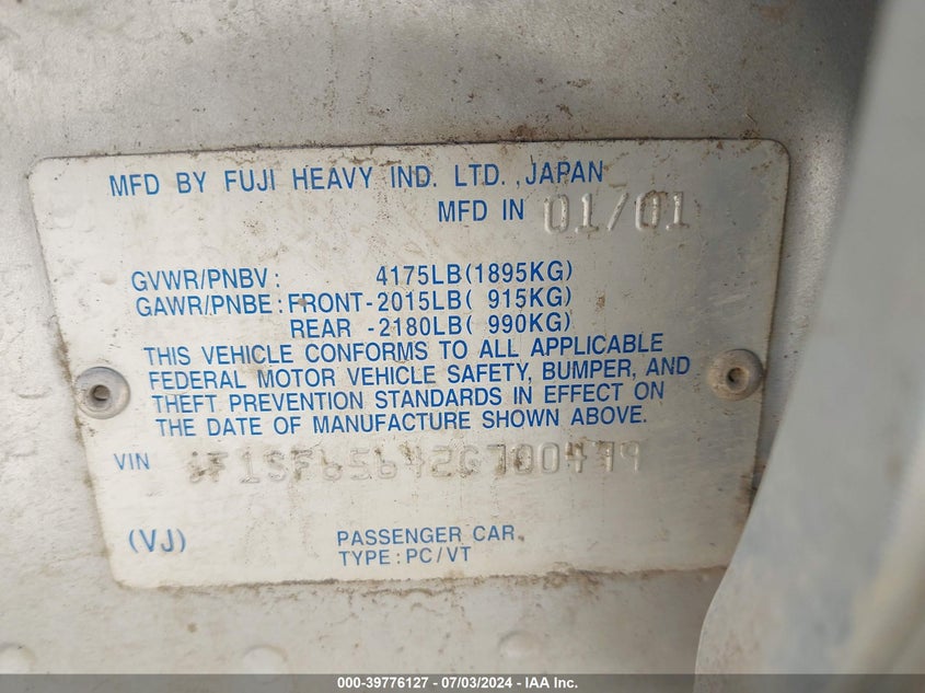 2002 Subaru Forester S VIN: JF1SF65642G700479 Lot: 39776127