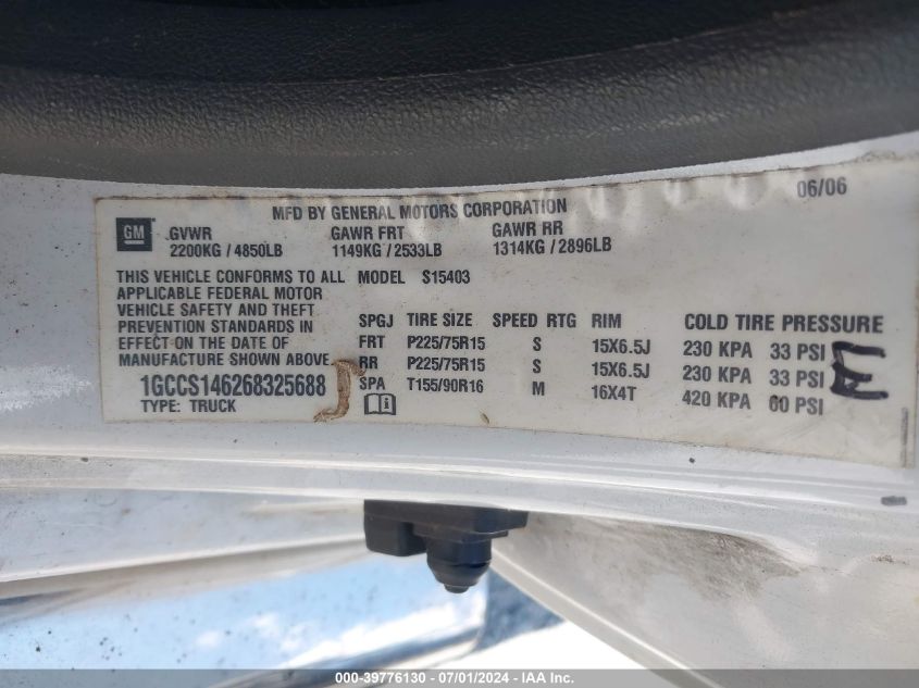 2006 Chevrolet Colorado Lt VIN: 1GCCS146268325688 Lot: 39776130