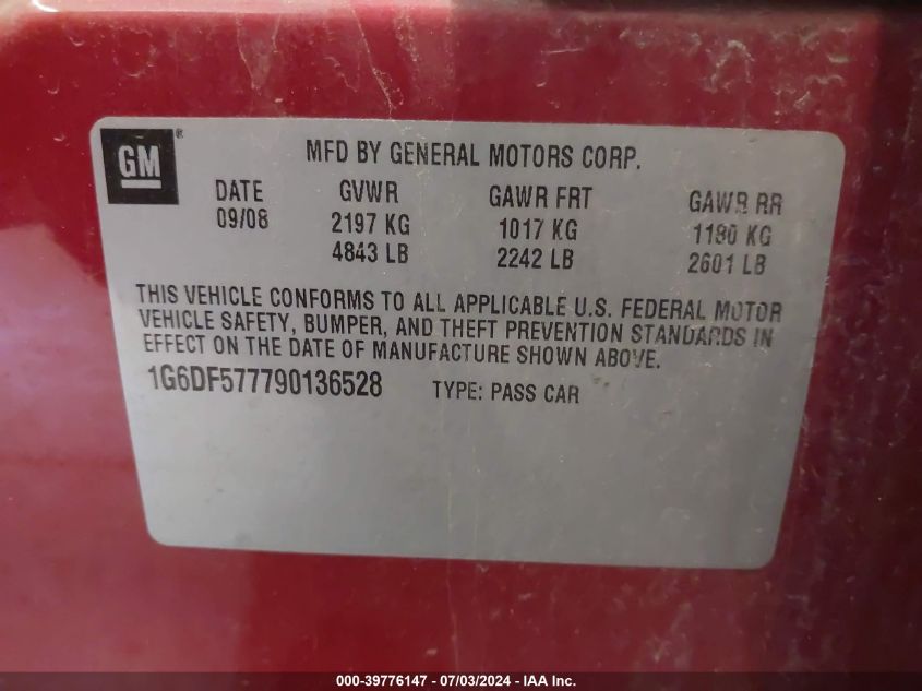 2009 Cadillac Cts Standard VIN: 1G6DF577790136528 Lot: 39776147