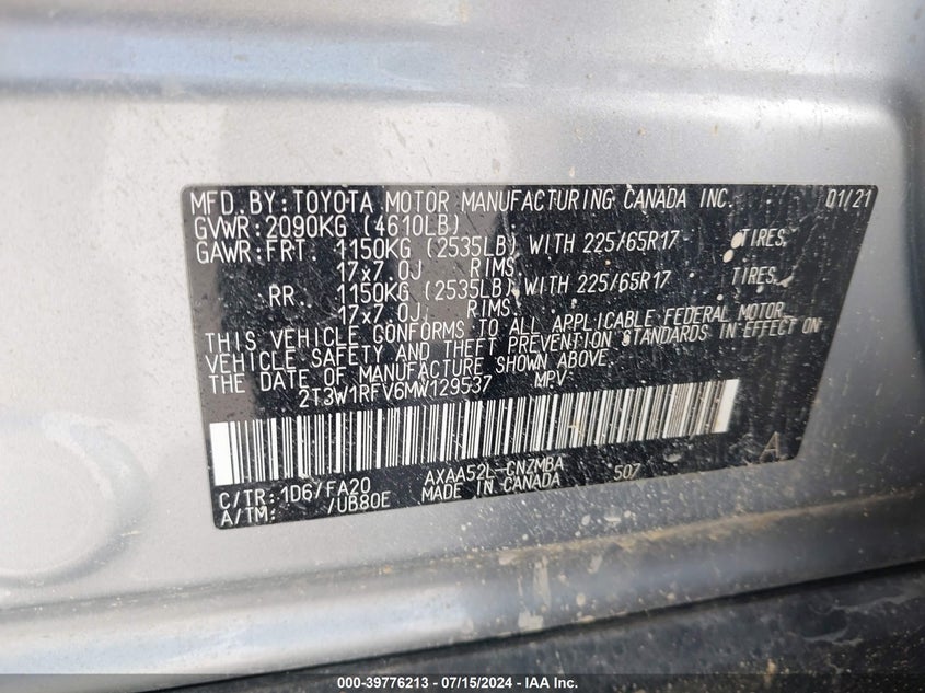 2021 TOYOTA RAV4 XLE - 2T3W1RFV6MW129537