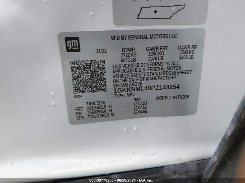 2023 GMC Acadia Fwd Slt VIN: 1GKKNML49PZ148254 Lot: 39776280