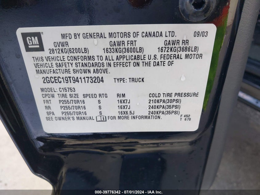 2004 Chevrolet Silverado 1500 Ls VIN: 2GCEC19T941173204 Lot: 39776342