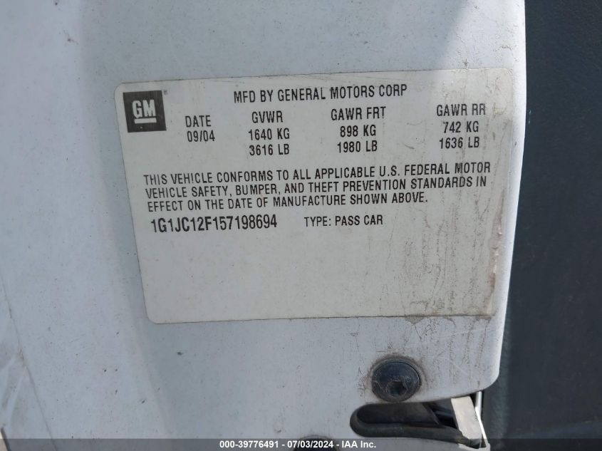 2005 Chevrolet Cavalier VIN: 1G1JC12F157198694 Lot: 39776491