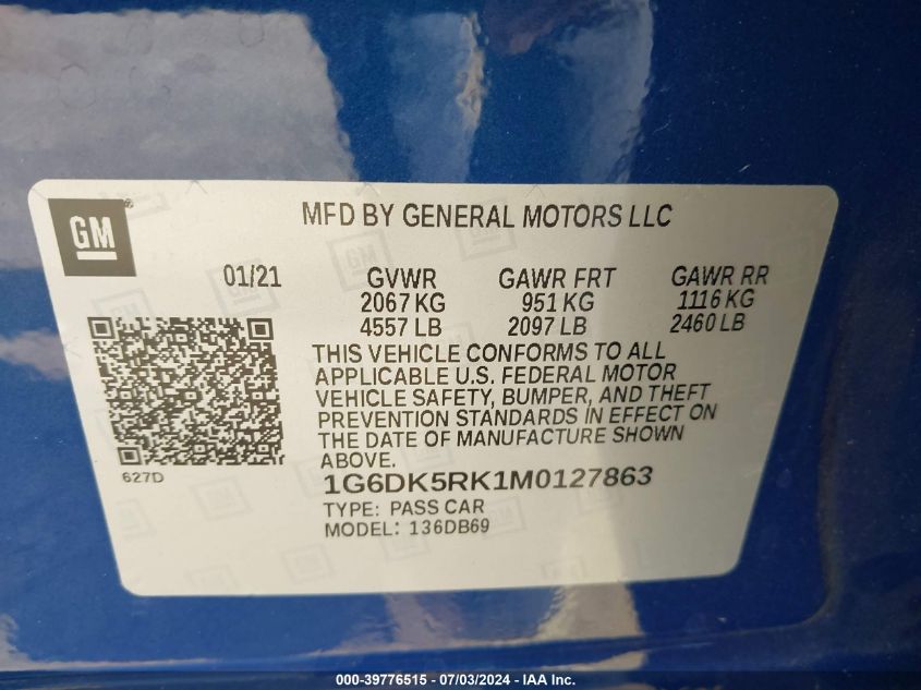 1G6DK5RK1M0127863 2021 Cadillac Ct4 Luxury