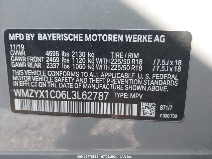 2020 Mini Cooper S Countryman All4 VIN: WMZYX1C06L3L62787 Lot: 39776554