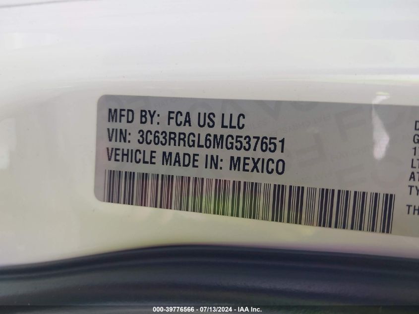 2021 Ram 3500 Tradesman 4X4 8' Box VIN: 3C63RRGL6MG537651 Lot: 39776566