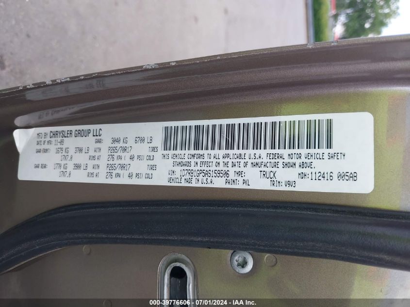 2010 Dodge Ram 1500 Slt/Sport/Trx VIN: 1D7RB1GP5AS159506 Lot: 39776606