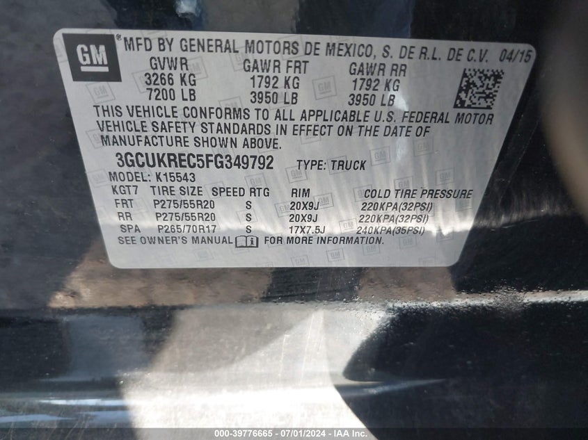 2015 CHEVROLET SILVERADO 1500 1LT - 3GCUKREC5FG349792