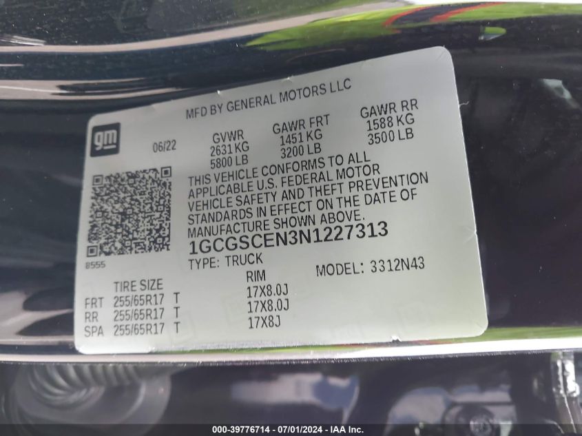 2022 Chevrolet Colorado 2Wd Short Box Lt VIN: 1GCGSCEN3N1227313 Lot: 39776714