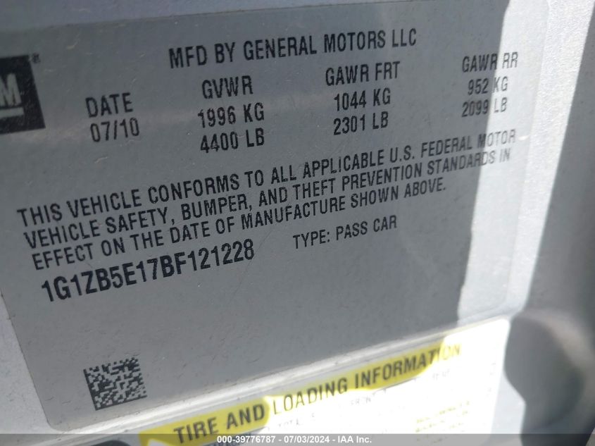 2011 Chevrolet Malibu Ls VIN: 1G1ZB5E17BF121228 Lot: 39776787