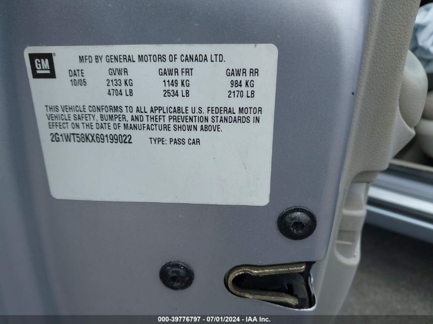 2006 Chevrolet Impala Lt VIN: 2G1WT58KX69199022 Lot: 39776797