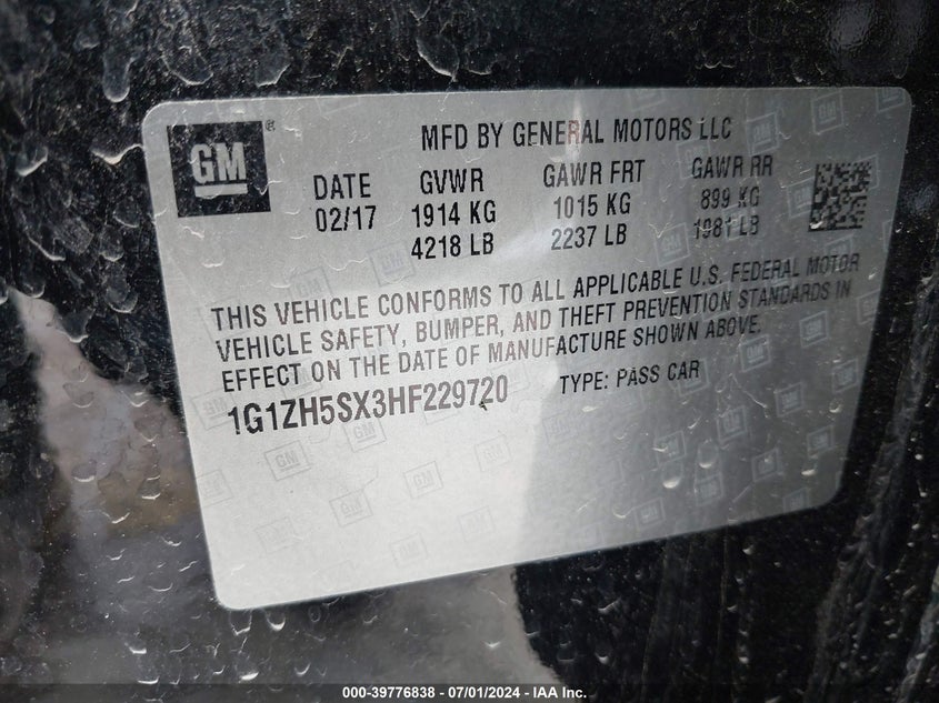 2017 Chevrolet Malibu Premier VIN: 1G1ZH5SX3HF229720 Lot: 39776838