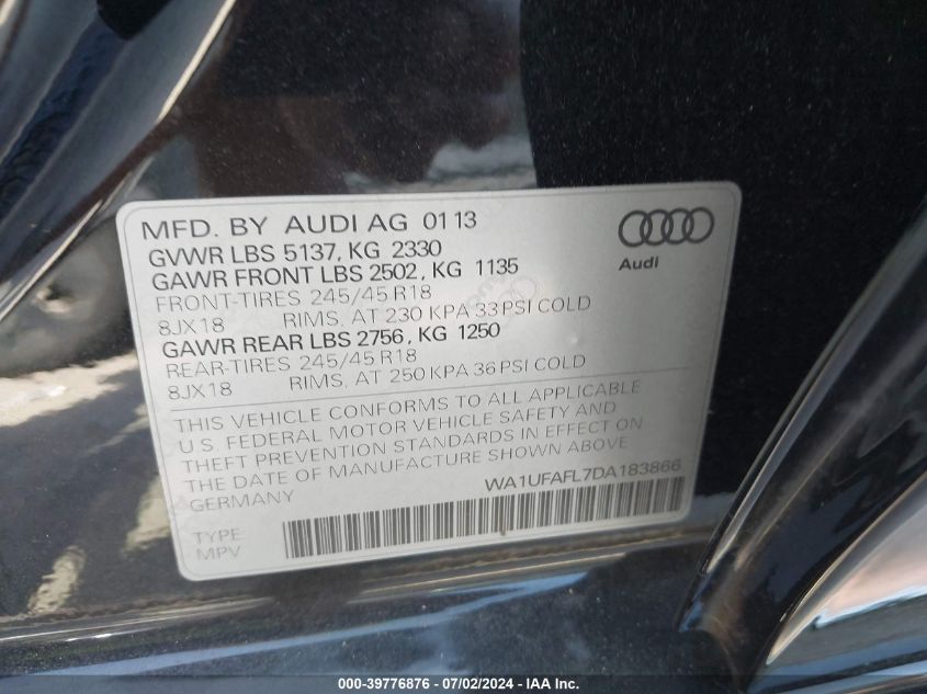 2013 Audi Allroad 2.0T Premium Plus VIN: WA1UFAFL7DA183866 Lot: 39776876