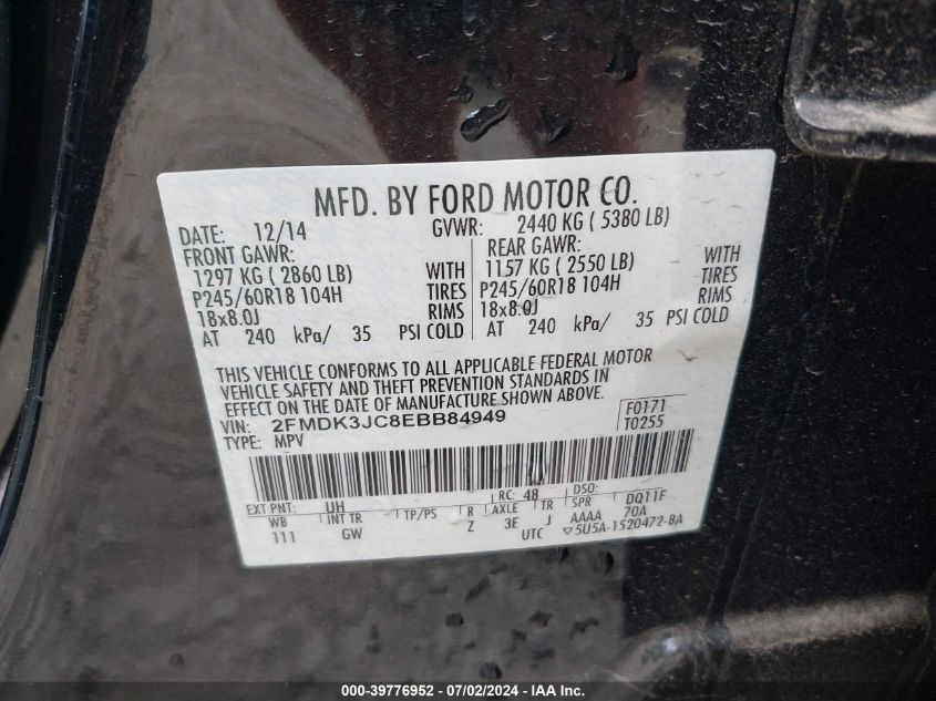 2FMDK3JC8EBB84949 2014 Ford Edge Sel