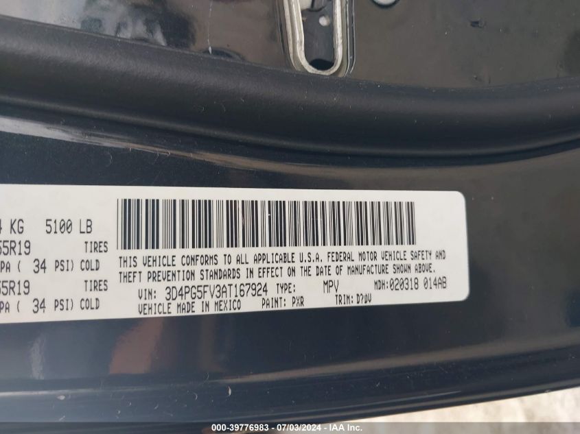 2010 Dodge Journey Sxt VIN: 3D4PG5FV3AT167924 Lot: 39776983