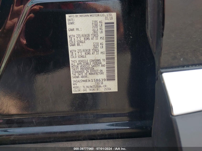 2018 NISSAN MURANO SL - 5N1AZ2MH8JN158639