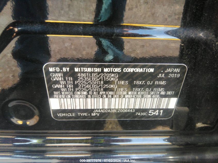 2020 Mitsubishi Outlander Es VIN: JA4AD2A38LZ006443 Lot: 39777076