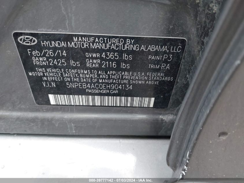 2014 HYUNDAI SONATA GLS - 5NPEB4AC0EH904134