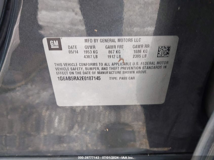 2014 Cadillac Ats Luxury VIN: 1G6AB5RA2E0187145 Lot: 39777143