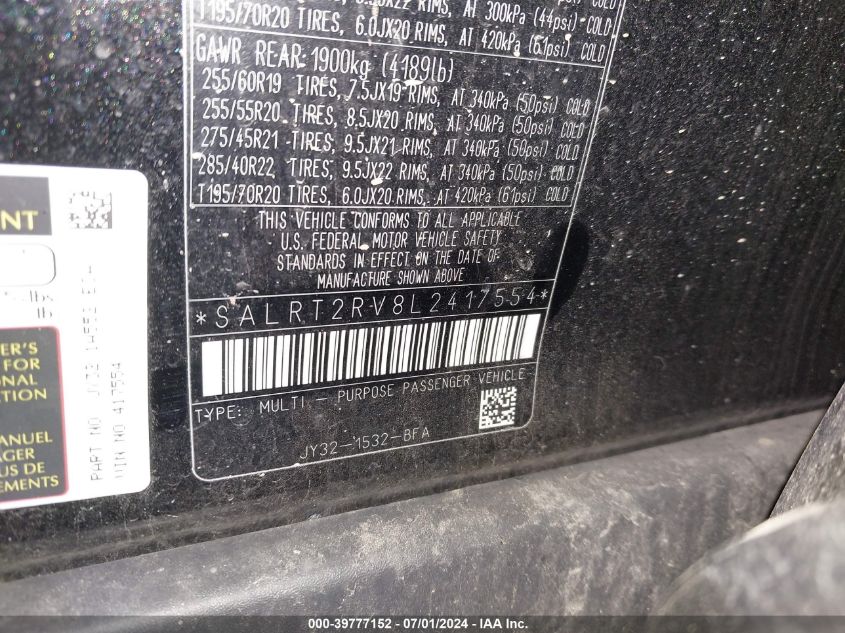 2020 LAND ROVER DISCOVERY HSE LUXURY - SALRT2RV8L2417554