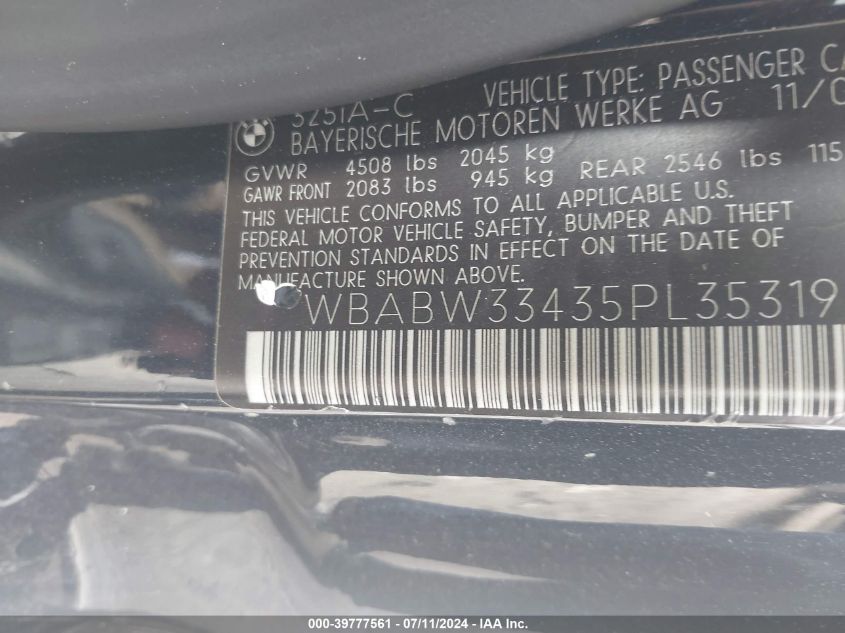 2005 BMW 325Ci VIN: WBABW33435PL35319 Lot: 39777561