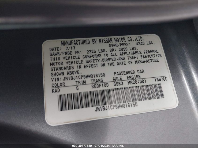 2017 Nissan Rogue Sport Sv VIN: JN1BJ1CP9HW016150 Lot: 39777589