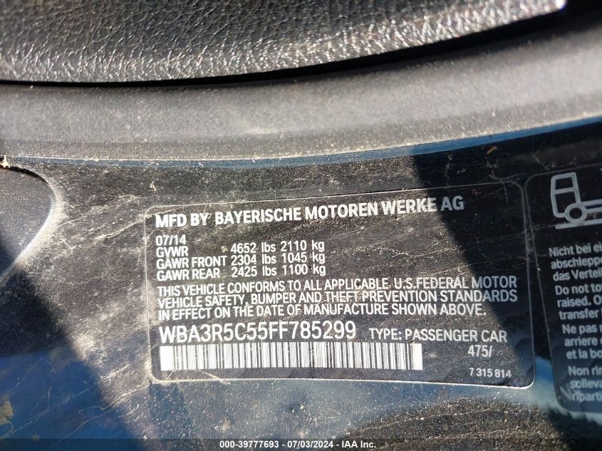 2015 BMW 435I XDRIVE WBA3R5C55FF785299