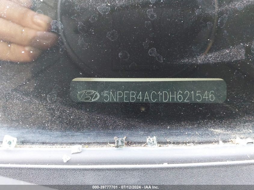 2013 Hyundai Sonata Gls VIN: 5NPEB4AC1DH621546 Lot: 39777701