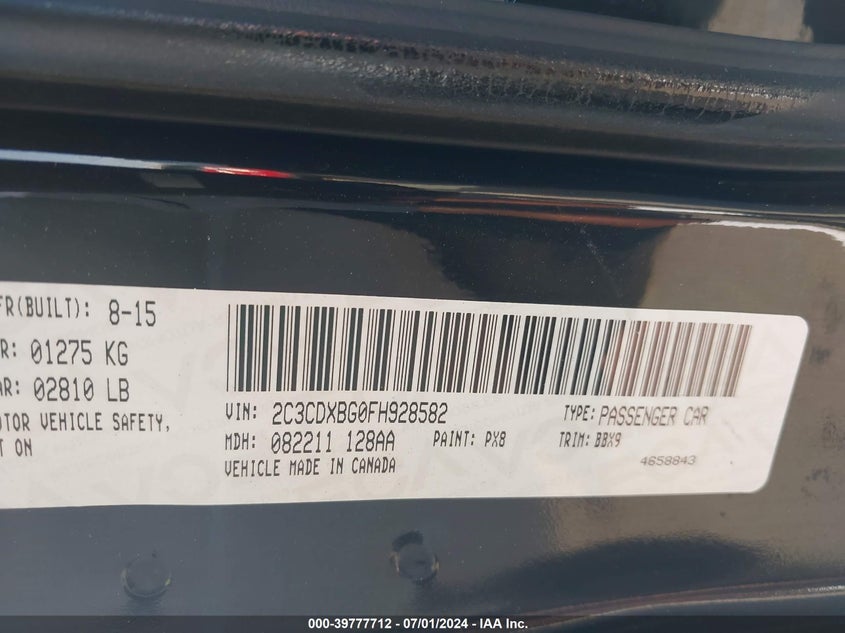 2015 Dodge Charger Se VIN: 2C3CDXBG0FH928582 Lot: 39777712