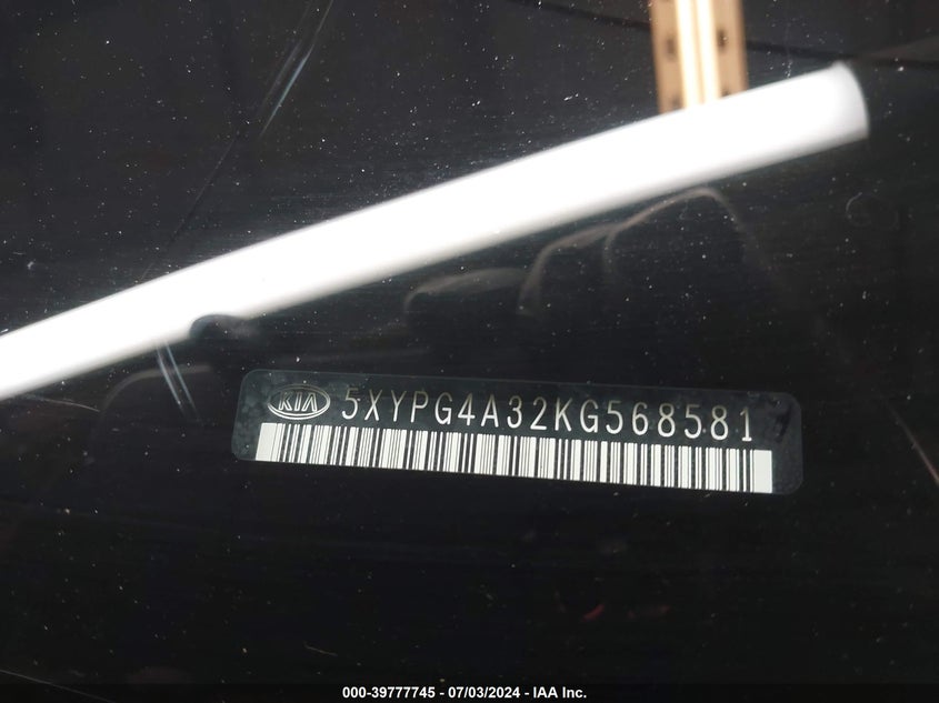 2019 Kia Sorento 2.4L Lx VIN: 5XYPG4A32KG568581 Lot: 39777745
