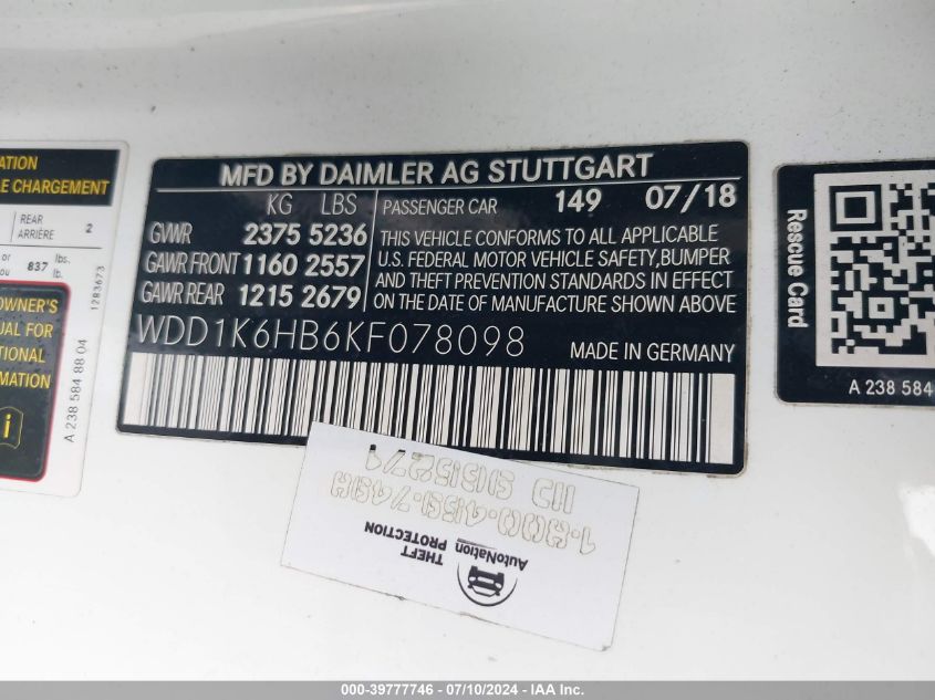 VIN WDD1K6HB6KF078098 2019 Mercedes-Benz E-Class, E450 no.9