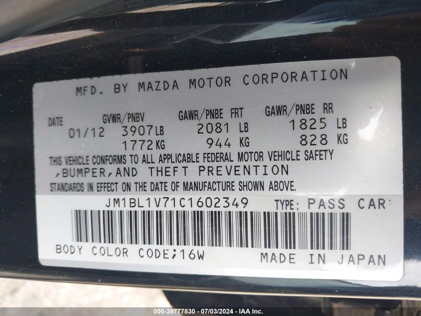 2012 Mazda Mazda3 I Touring VIN: JM1BL1V71C1602349 Lot: 39777830
