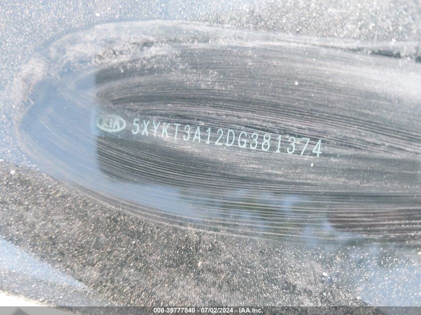 2013 Kia Sorento Lx VIN: 5XYKT3A12DG381374 Lot: 39777840
