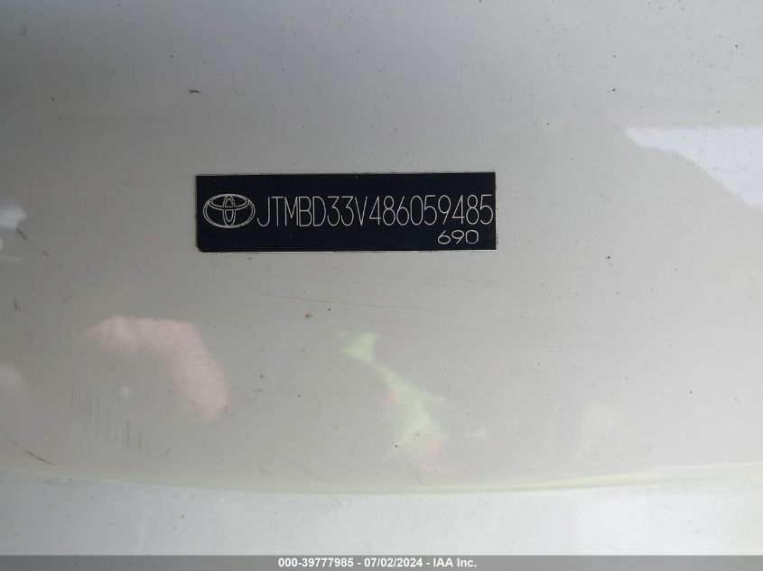 2008 Toyota Rav4 VIN: JTMBD33V486059485 Lot: 39777985