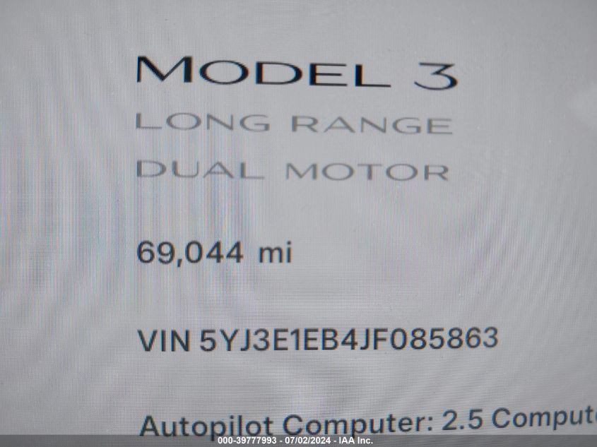 2018 TESLA MODEL 3 LONG RANGE/PERFORMANCE - 5YJ3E1EB4JF085863