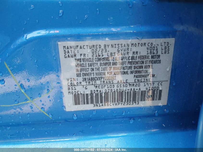 2023 Nissan Sentra Sv Xtronic Cvt VIN: 3N1AB8CVXPY230393 Lot: 39778102