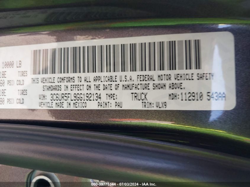 2016 Ram 2500 Laramie VIN: 3C6UR5FL9GG192134 Lot: 39778344