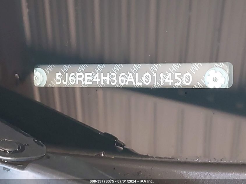 2010 Honda Cr-V Lx VIN: 5J6RE4H36AL011450 Lot: 39778375