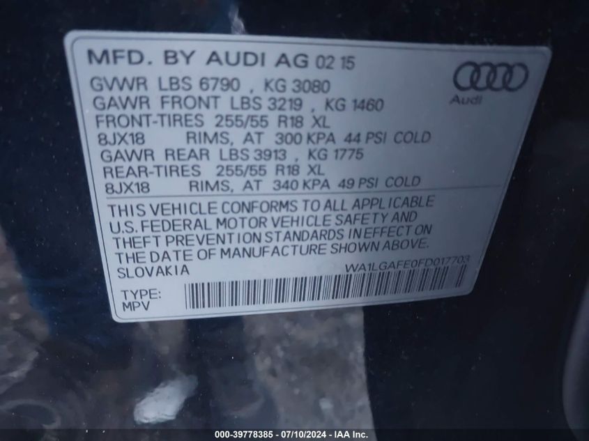 WA1LGAFE0FD017703 2015 Audi Q7 Premium Plus