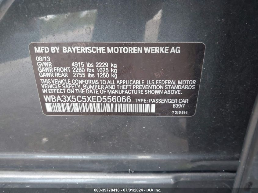 2014 BMW 328I Gran Turismo xDrive VIN: WBA3X5C5XED556066 Lot: 39778418