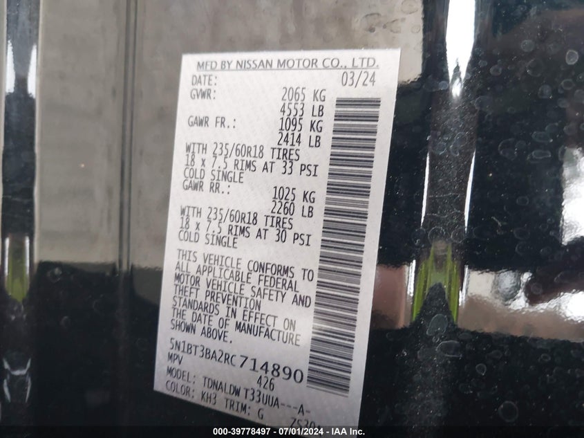 2024 NISSAN ROGUE SV FWD - 5N1BT3BA2RC714890
