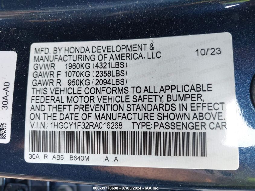 1HGCY1F32RA016268 2024 Honda Accord Ex