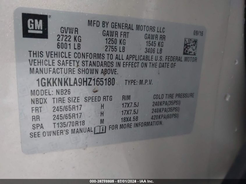 1GKKNKLA9HZ165180 2017 GMC Acadia Sle-1