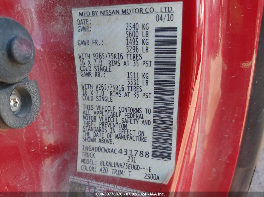 1N6AD0CWXAC431788 2010 Nissan Frontier Pro-4X